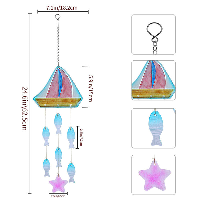Wholesale Stained glass wind chime ocean turtle sailboat starfish ornaments garden pendant